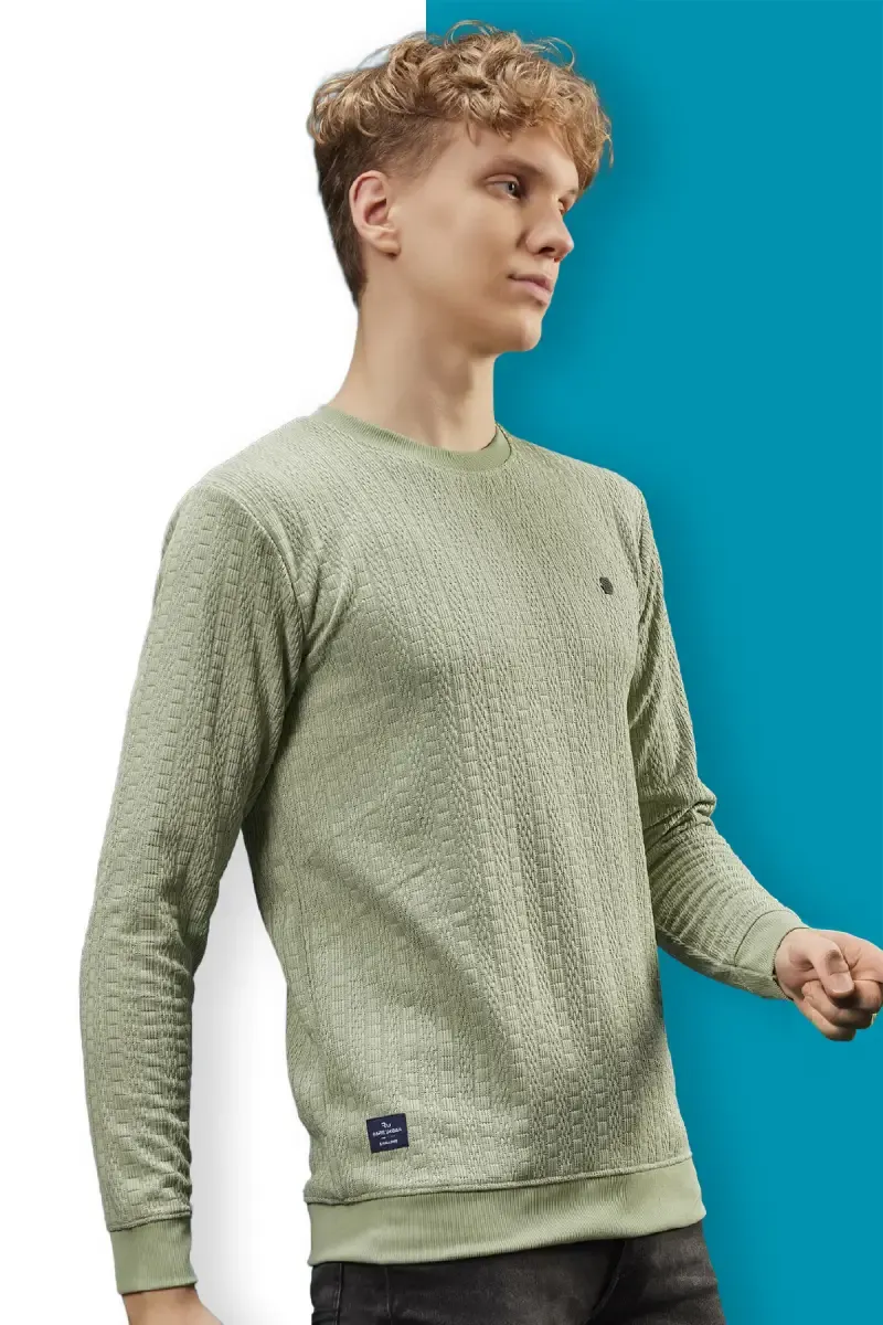 Cotton Blend Self Design Sweatshirts for Men 028115GRE362