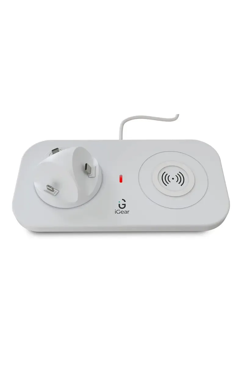 iGear DockMe 10 W USB 3-in-1 Charging Station with Wireless Charging (White)