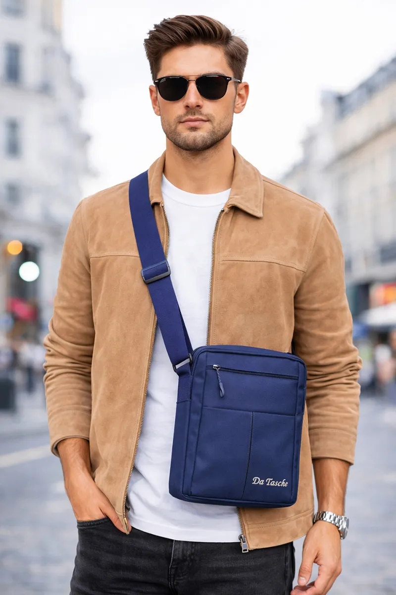 Blue Compact Sling Bag with Adjustable Strap for Men