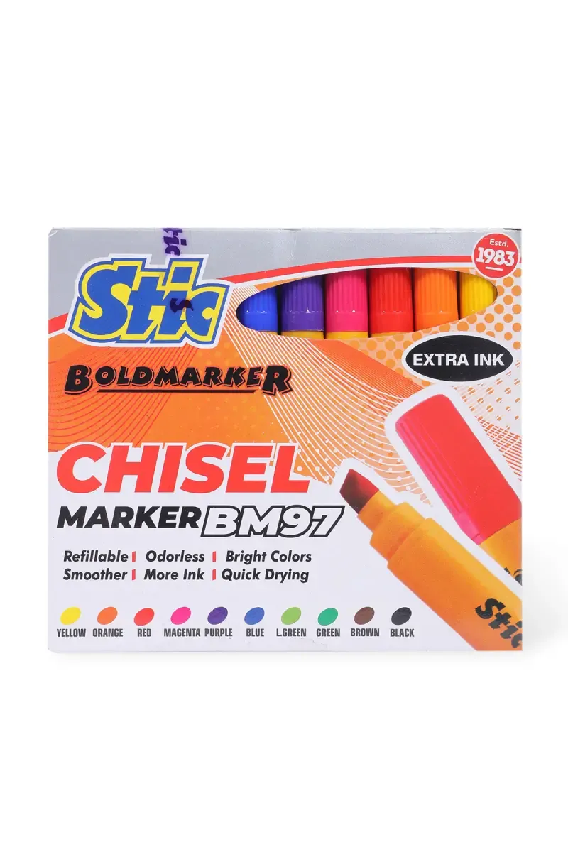 Stic Chisel White Board Marker (Multicolor) - Pack of 10