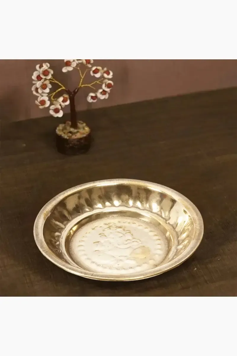Brass Pooja Plate, Gold - 11 x 3 cm
