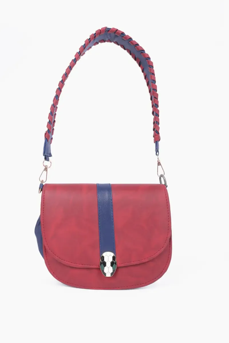 Women’s Colorblock Shoulder Bag with Broad Belt 