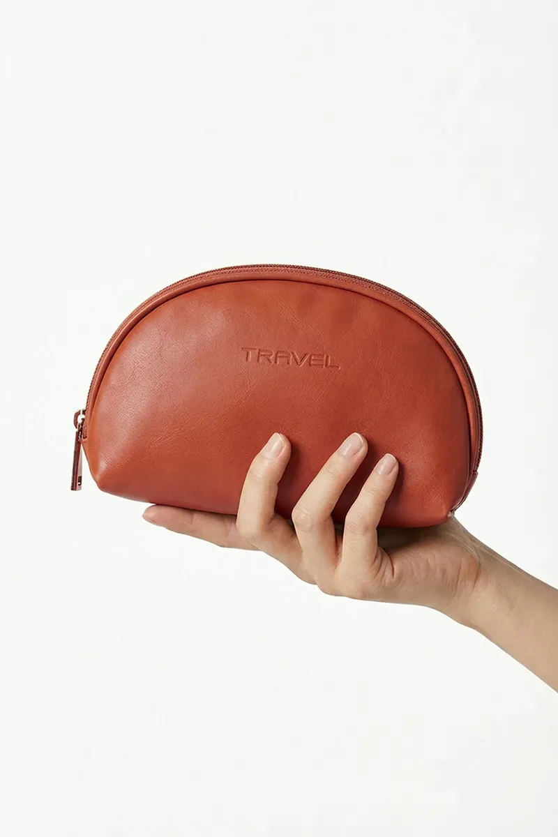 Women's Semicircle Makeup Pouch & Wallet Purse 029335TAN