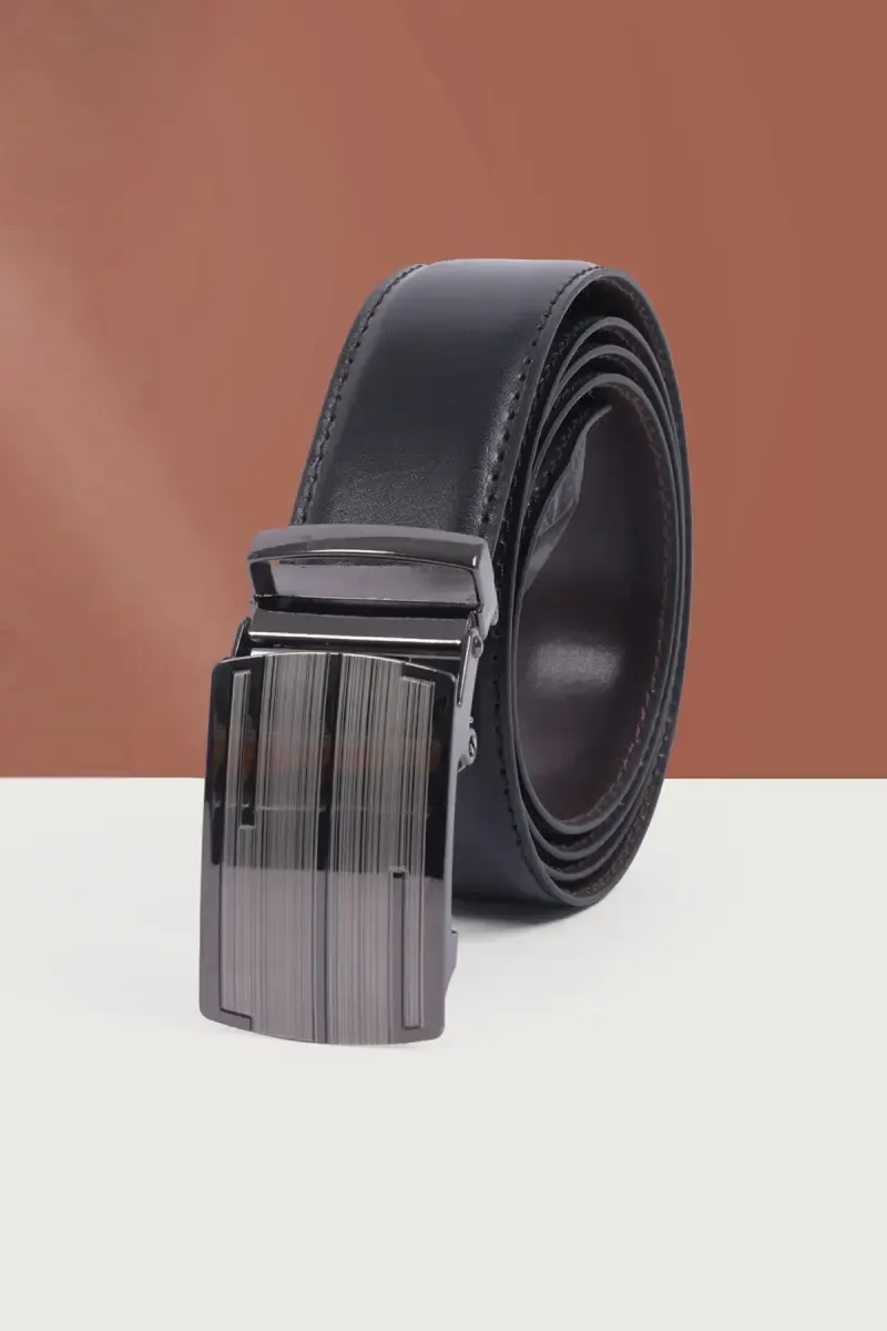 Black Synthetic Leather Casual Belt for Men