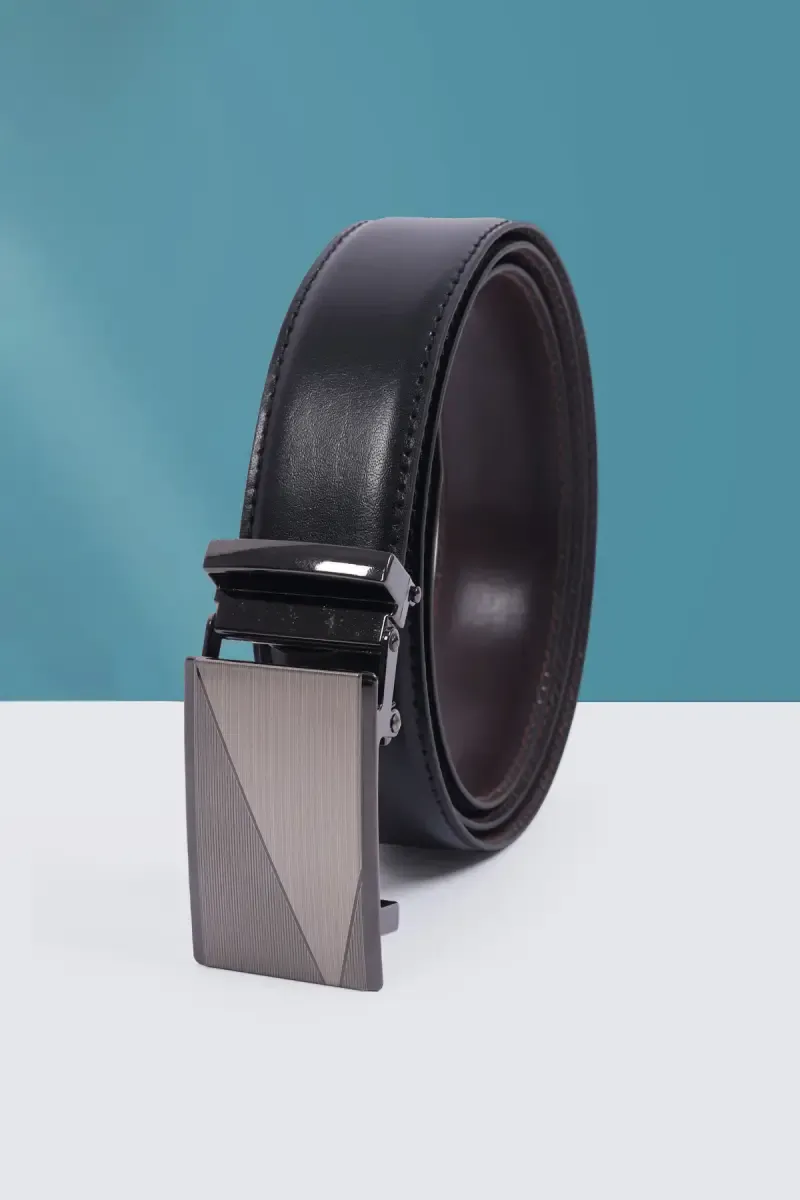 Black Synthetic Leather Casual Belt for Men