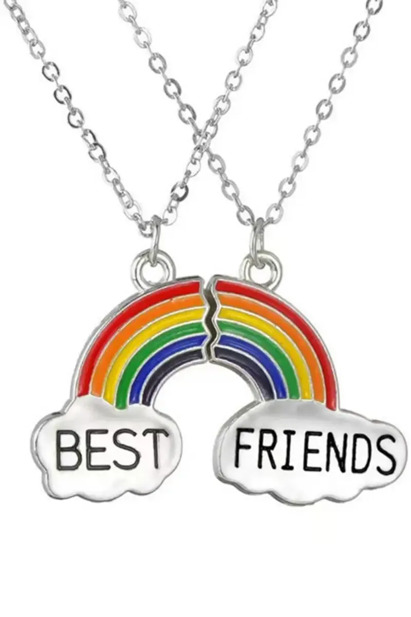 Silver Best Friend Rainbow Matching Combo Necklace for Unisex