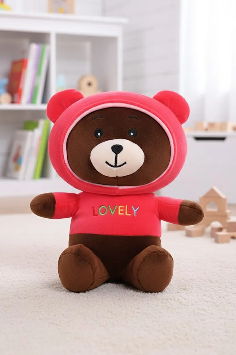 Lovely Teddy Bear Soft Plush Toy with Hoodie - (Brown - Pink)