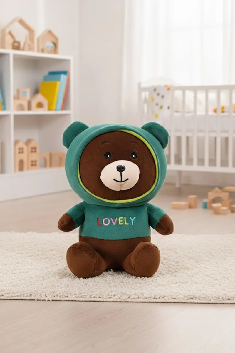 Lovely Teddy Bear Soft Plush Toy with Hoodie - (Brown - Teal)