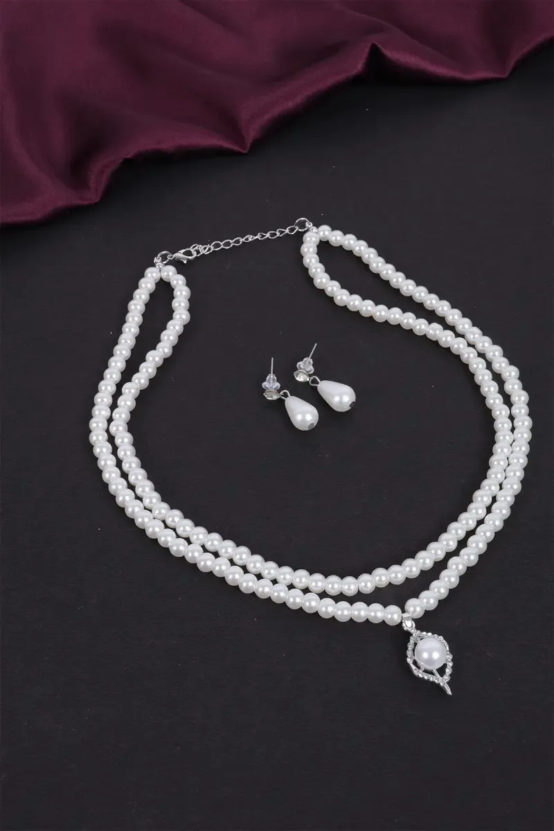 Double-Layered Teardrop Pearl Necklace Set for Women