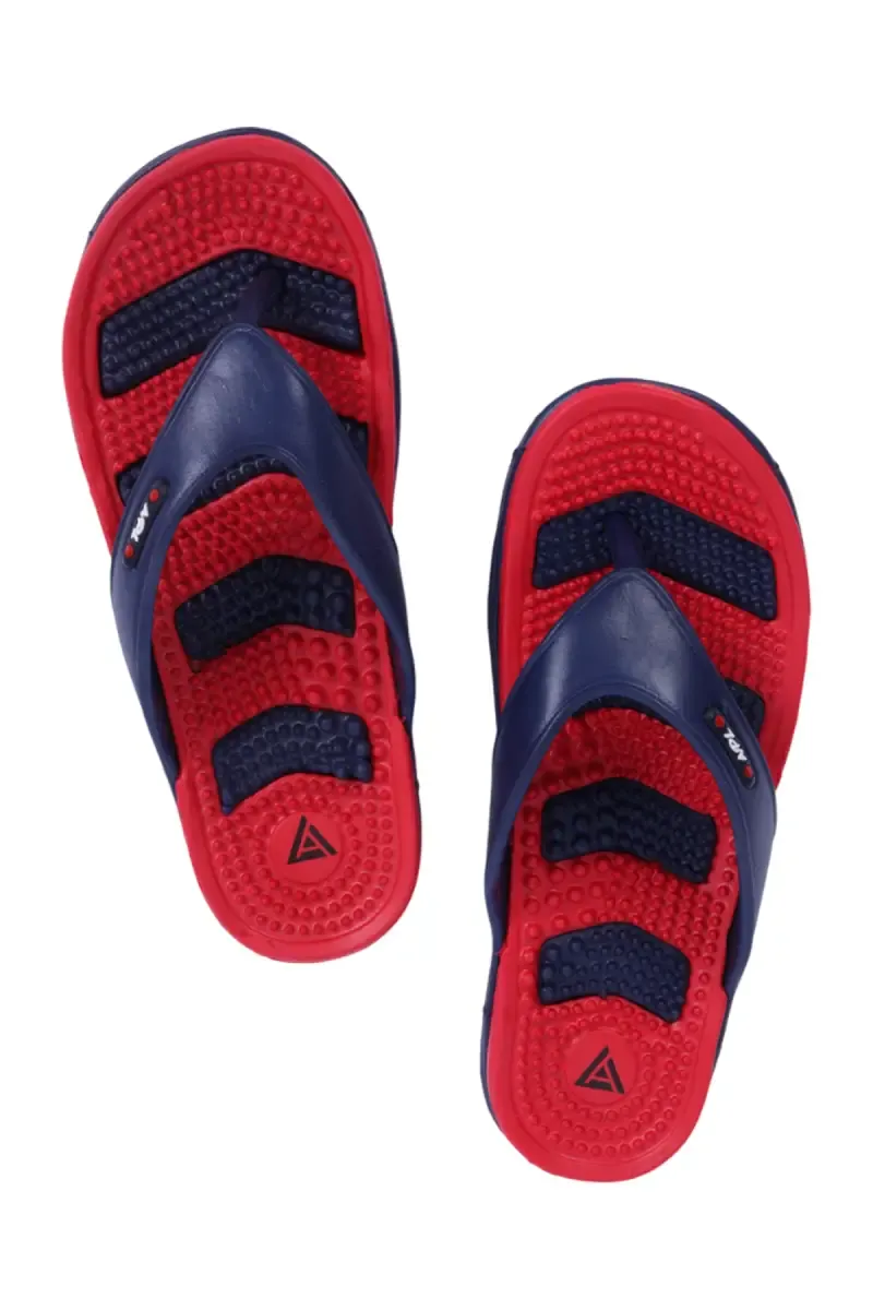 Textured Acupressure Footbed V-Strap Slippers for Men 0335697NAVBLU&RED