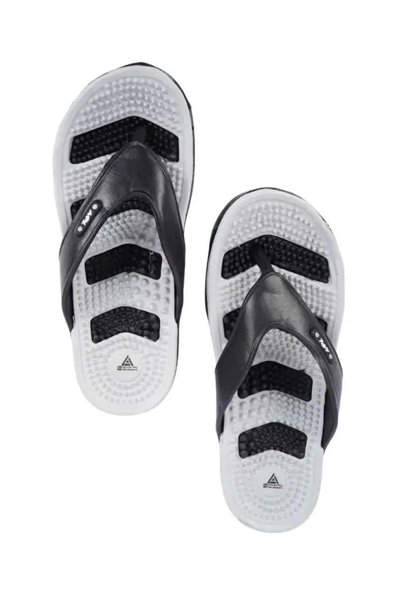 Textured Acupressure Footbed V-Strap Slippers for Men 0335698BLA&GRE2