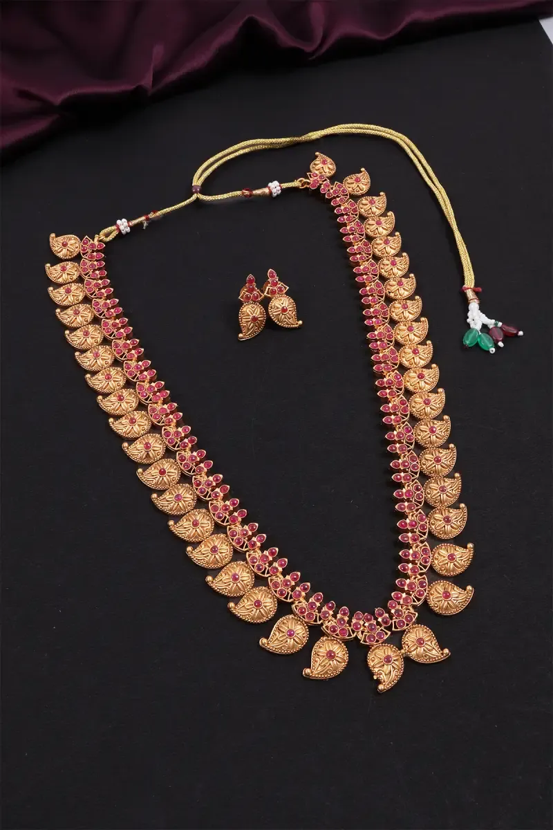 Traditional Mango Motif Long Necklace Set for Women