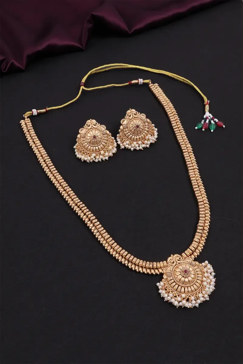 Matte Antique Peacock with Floral Necklace Set for Women
