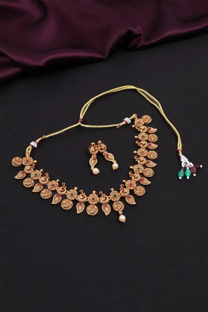 Peacock & Coin Motifs Necklace Set for Women