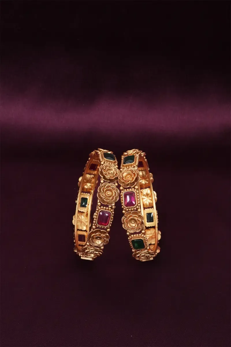Gold Plated 3D Floral Kada Bangles for Women