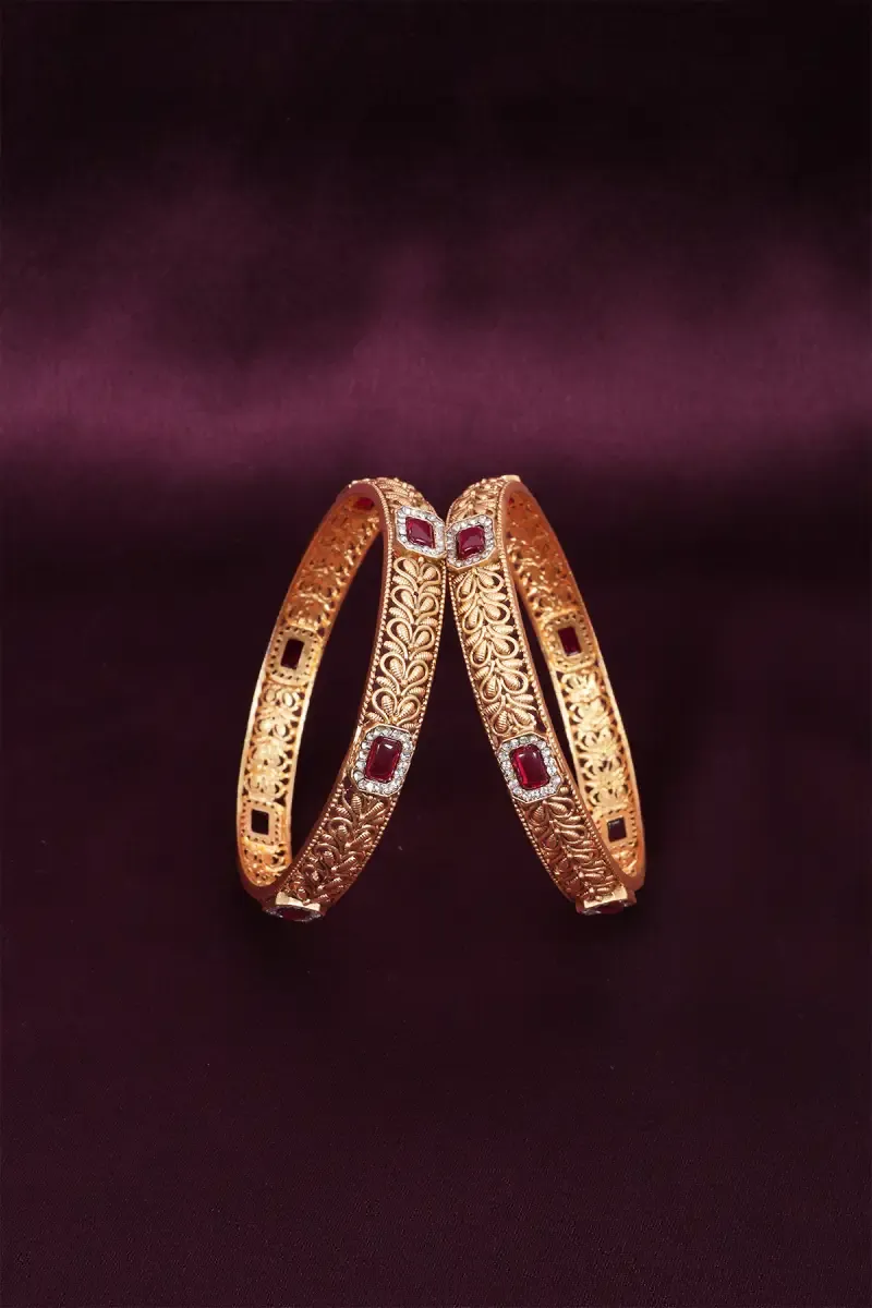 Floral Vine Engraving Kada Bangles for Women