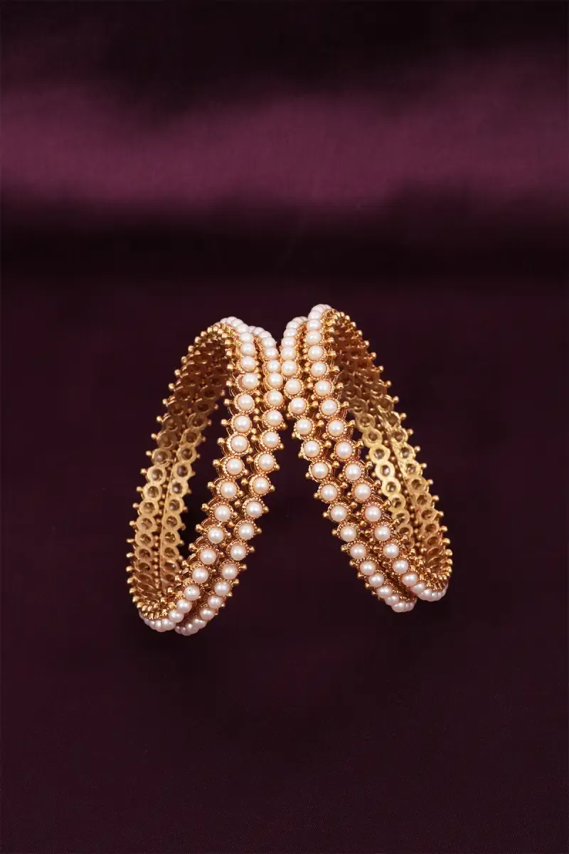 Gold Plated Pearl Bangle Set for Women