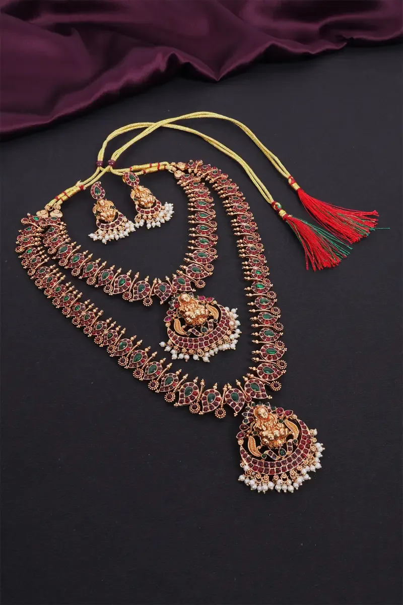 Matte Finish Lakshmi & Paisley Necklace Set for Women