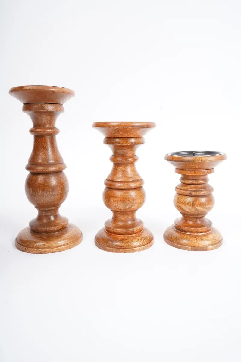Kalki Wooden Candle Stand - 3pc