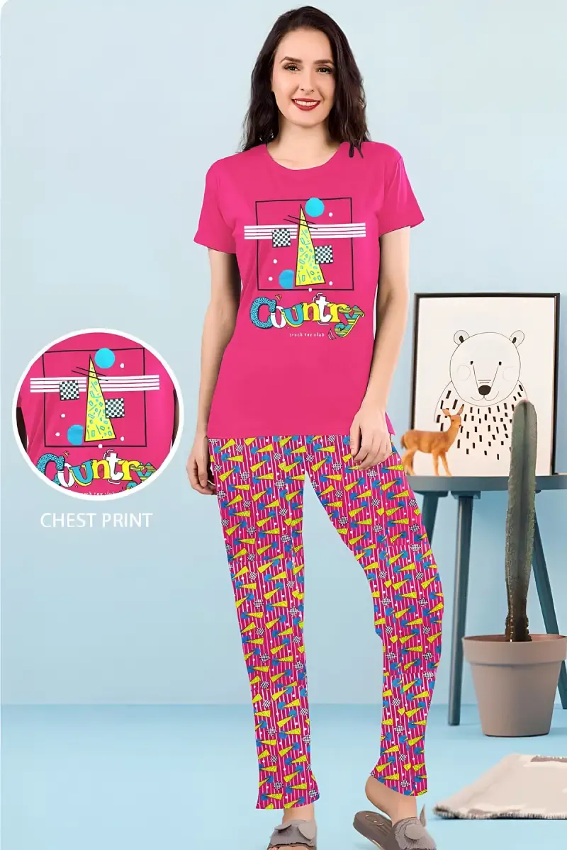 Cotton Printed T-Shirt with Pyjama Set for Women	