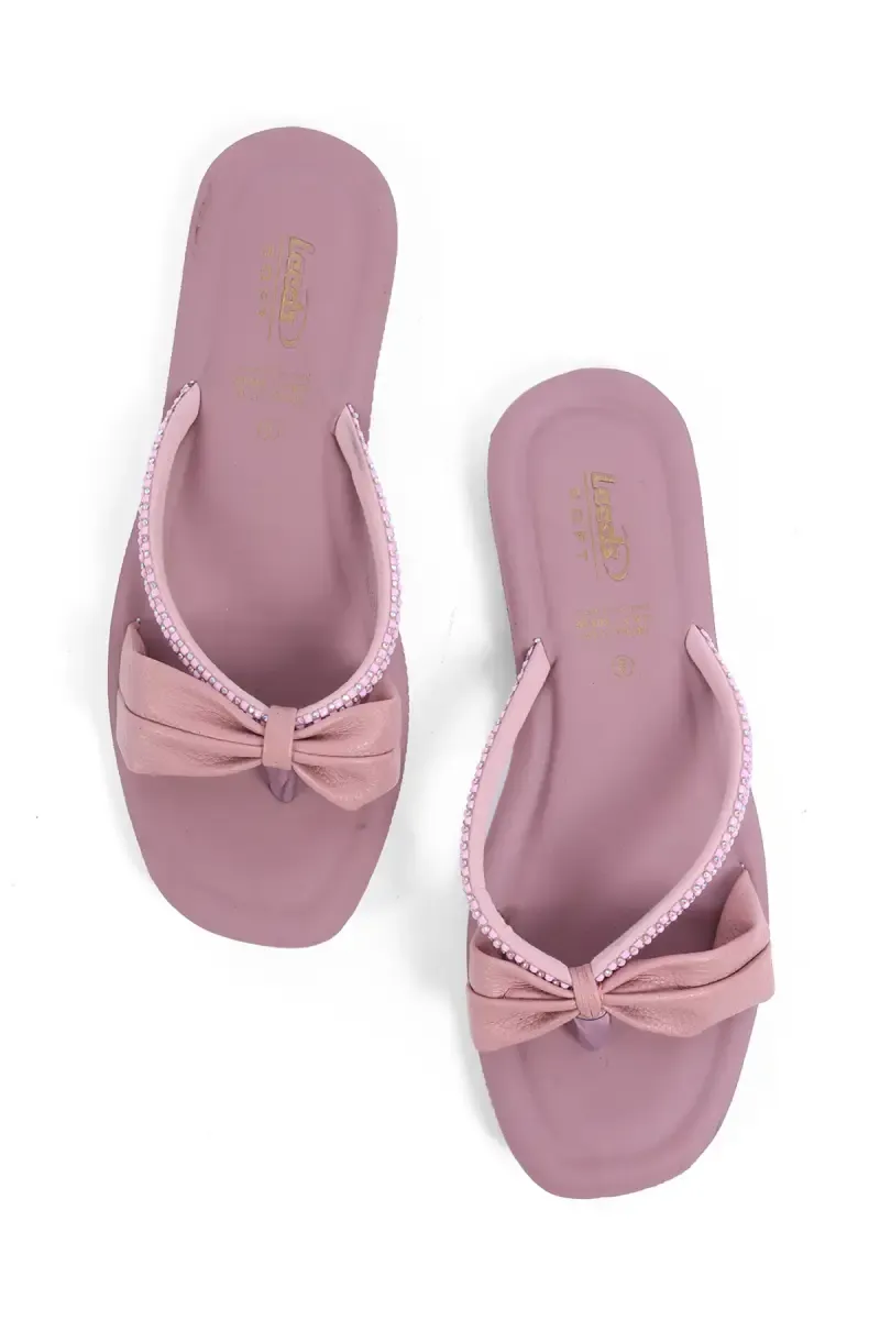 Bow & Rhinestone Strap Flat Sandals for Women 0343077PEA