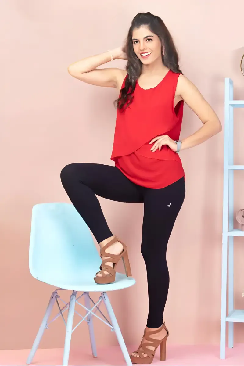 Cotton Lycra Ankle Length Leggings for Women 034319LBLA