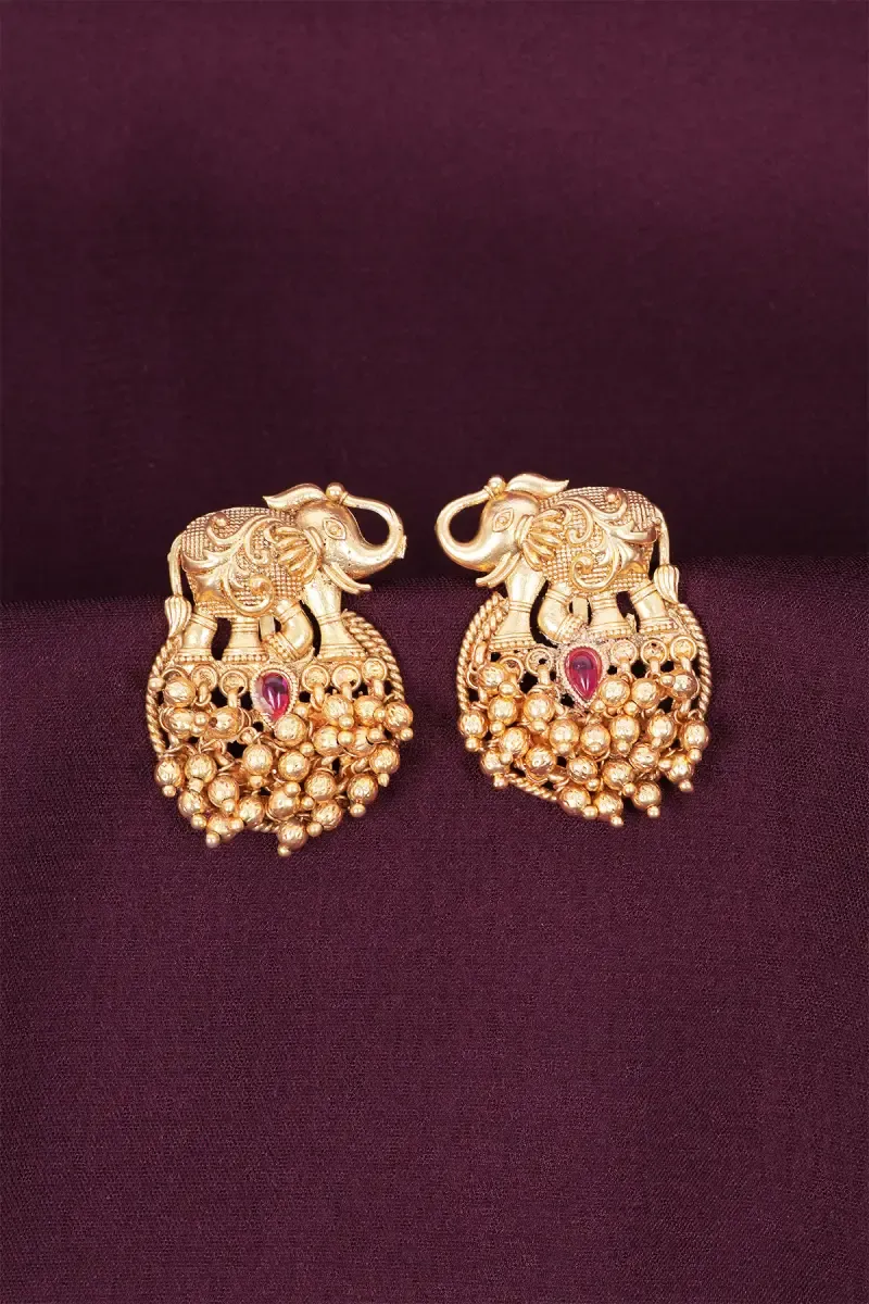 Elephant Motif Gold Tone Beads Stud Earrings for Women