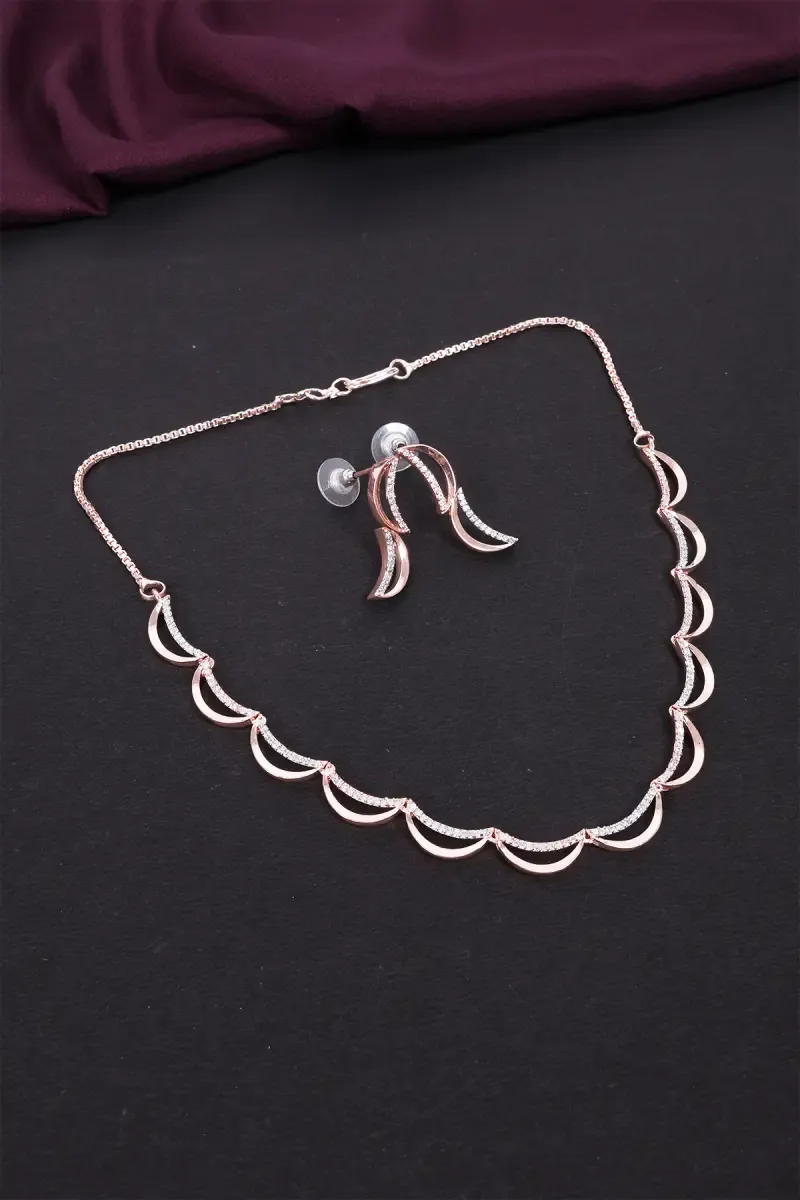 Rose Gold AD Necklace and Earrings Set for Women