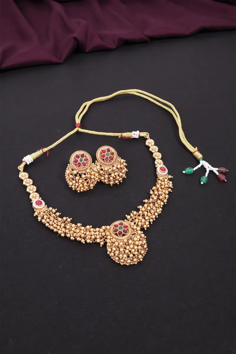 Matte Antique Floral Necklace Set for Women
