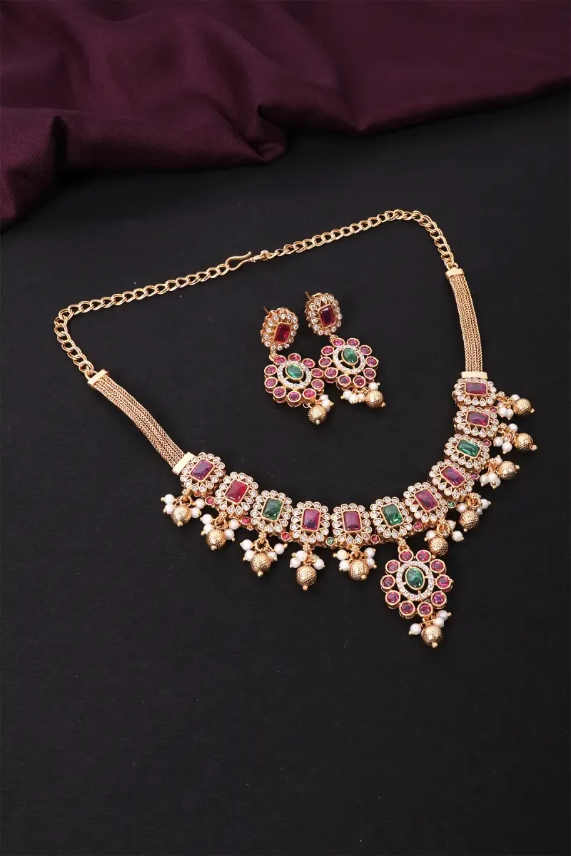 Ethnic Rectangular Design Necklace Set for Women
