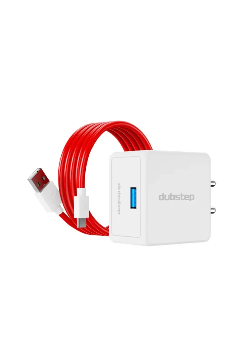Dubstep Sprint All-in-one 25W USB Single Port Charger Adapter with Type-C Cable (White & Red)