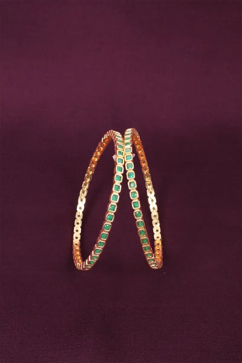 Elegant Gold-Plated Green Stone Bangles for Women