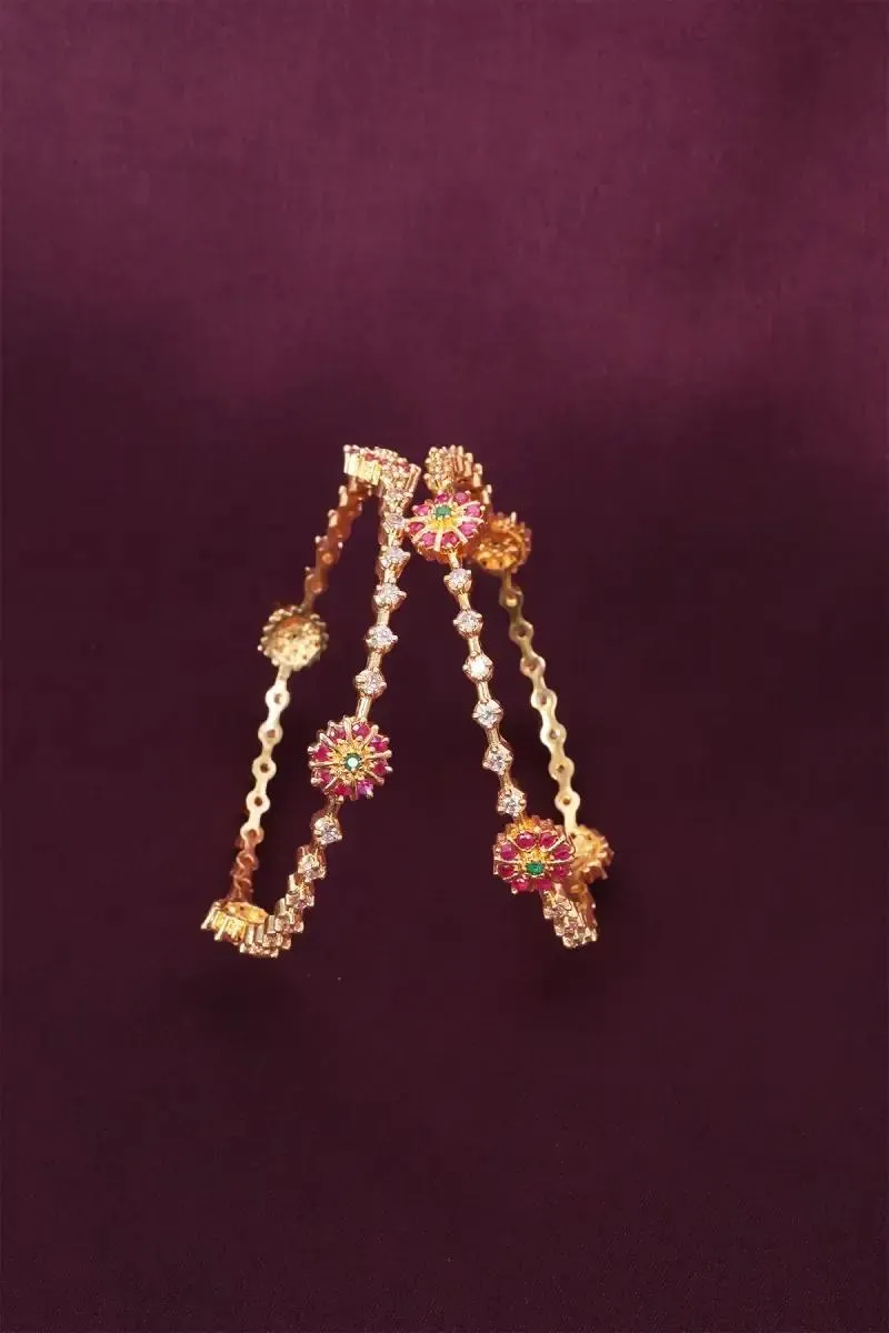 Gold Plated Floral Design Bangles for Women 034867MUL2.62