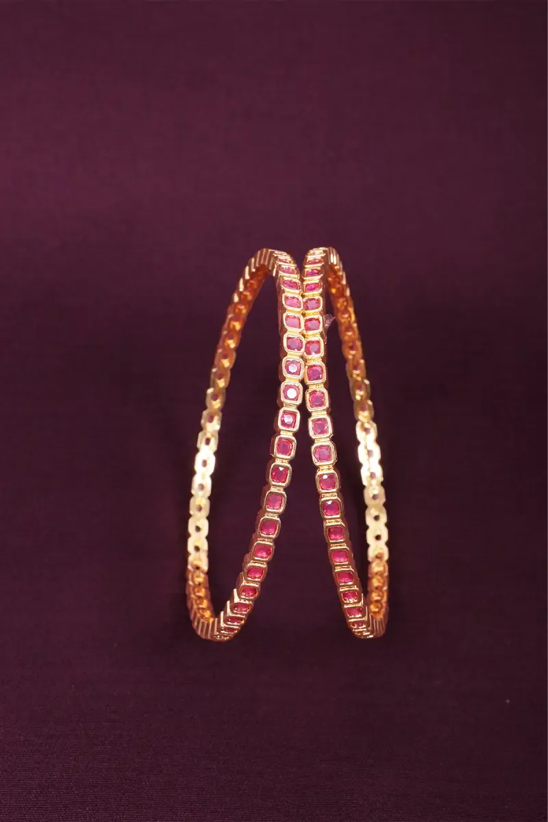 Elegant Gold-Plated Pink Stone Bangles for Women