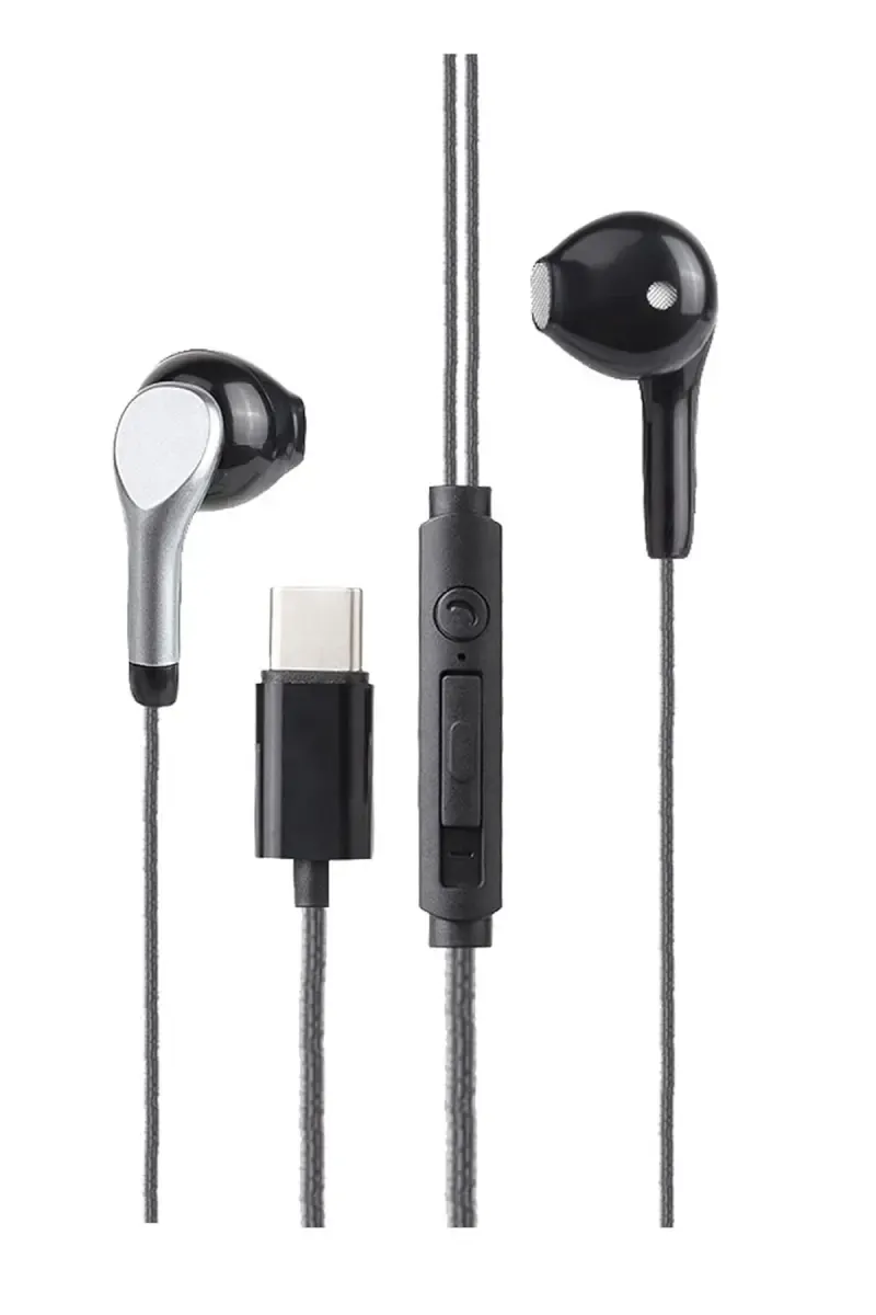Gizmore ME343 Type-C In Ear Wired Earphone with Rich Bass, Stereo Sound (Black Grey)