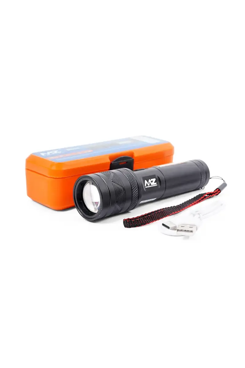 MZ M034 Metal Rechargeable LED Torch/Flashlight with 3 Modes (Black)
