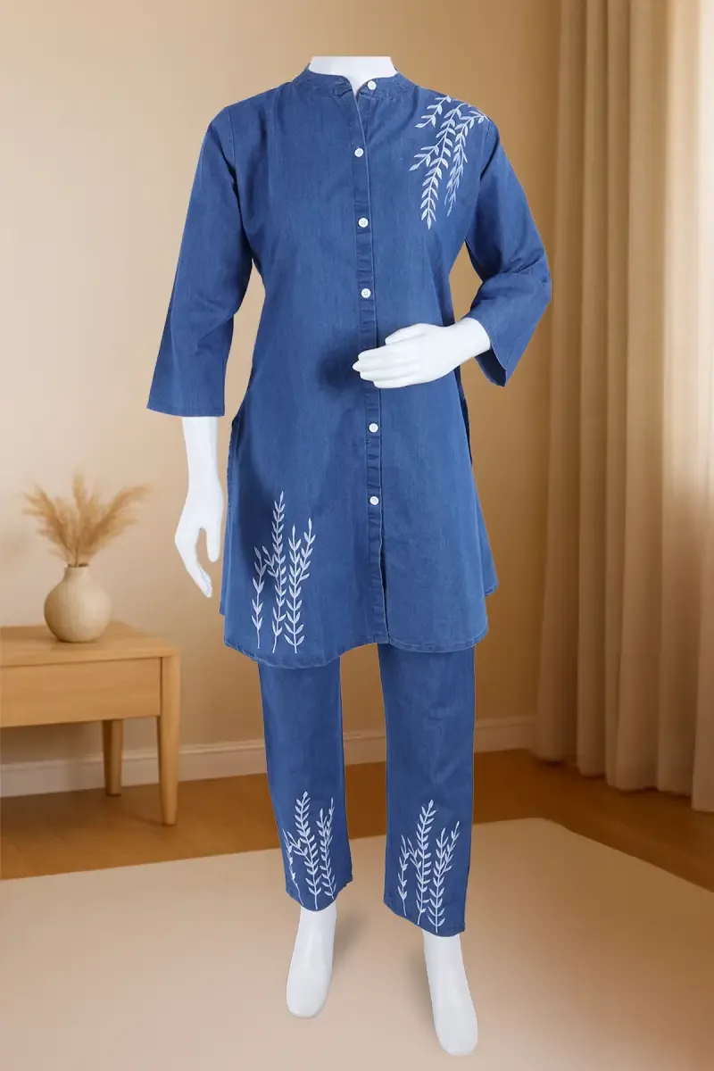 Denim Embroidered Co-ord Set for Women 035140BLUL