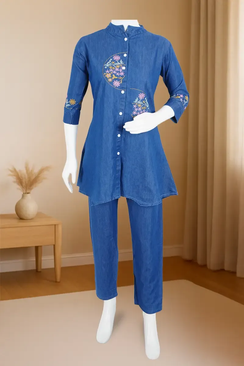 Denim Embroidered Co-ord Set for Women