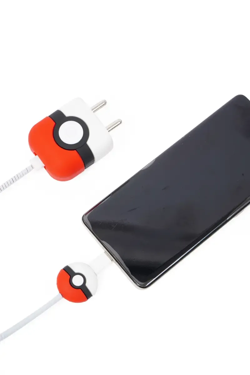 Silicone Mobile Charger Adapter Protector Case with Durable Cable Sleeve -  Poke Ball