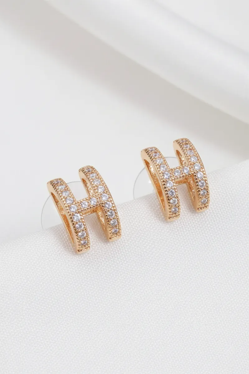 Gold H Initial CZ Stud Earrings for Women 035313GOL12
