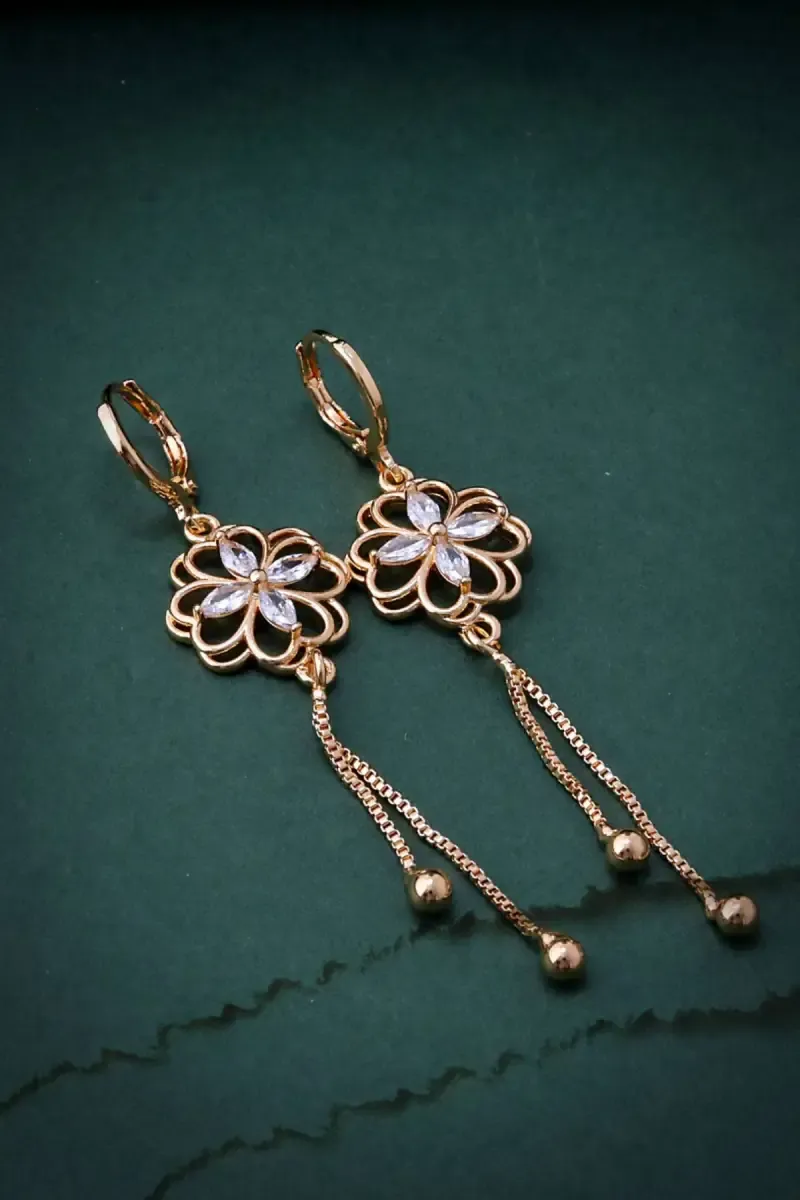 Floral Drop Earrings with Chain Tassels for Women