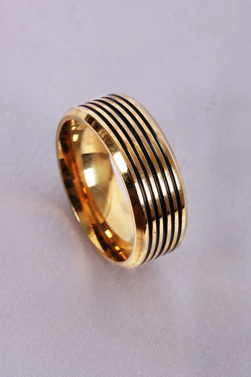 Gold Plated Striped Band Ring for Men