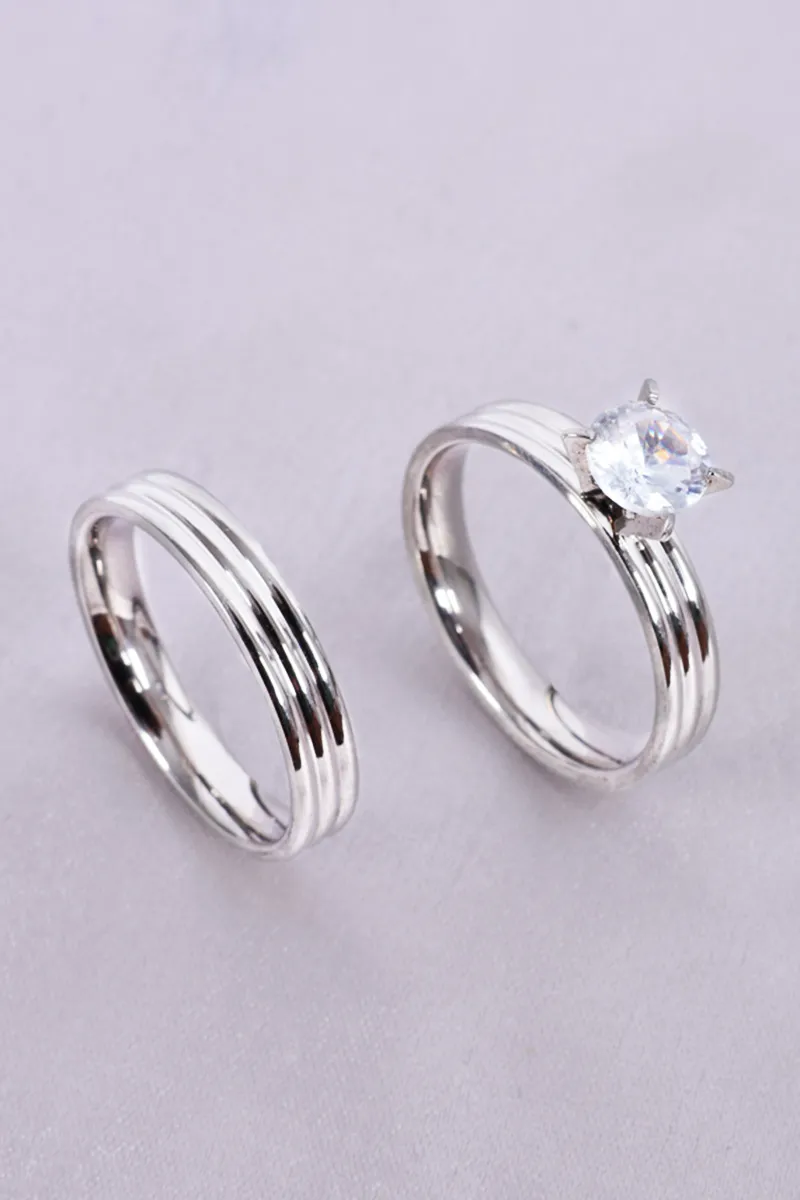 Silver Plated Couple Rings Set 035411SIL20