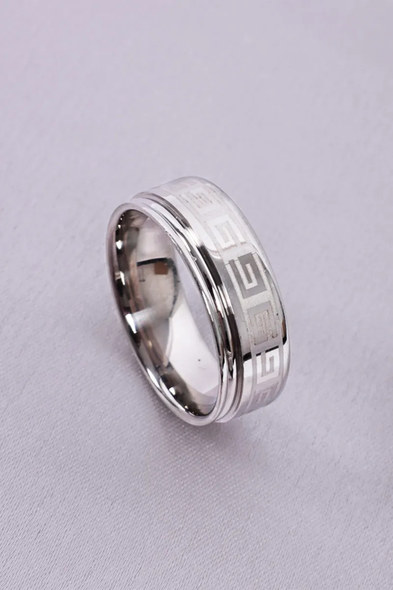 Silver Plated Band Ring Men - Greek Key Design 035412SIL18