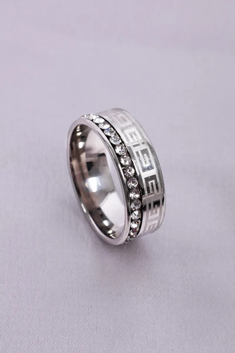 Silver Plated Band Ring Men - Greek Key Design 035413SIL17