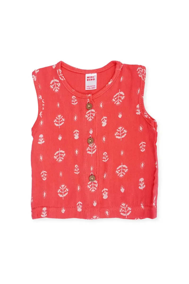 Cotton Printed Jhabla for Babies - Peach 035568PEA36M