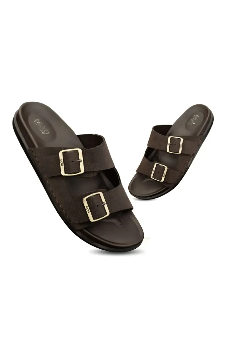 Slip-On with Adjustable Dual Buckle Slippers for Men 0356288BRO