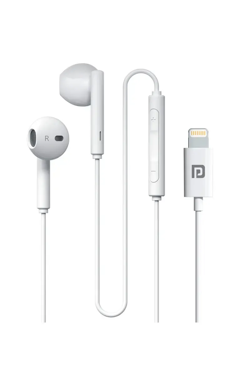 Portronics Conch Theta L 8 Pin Wired Earphone with In Line HD Mic, Strong TPE Material (White)