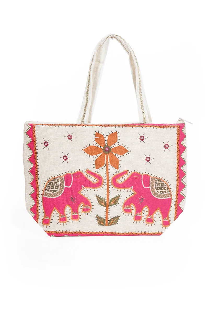 Ethnic Hand Bag with Elephant & Floral Design 036128PIN