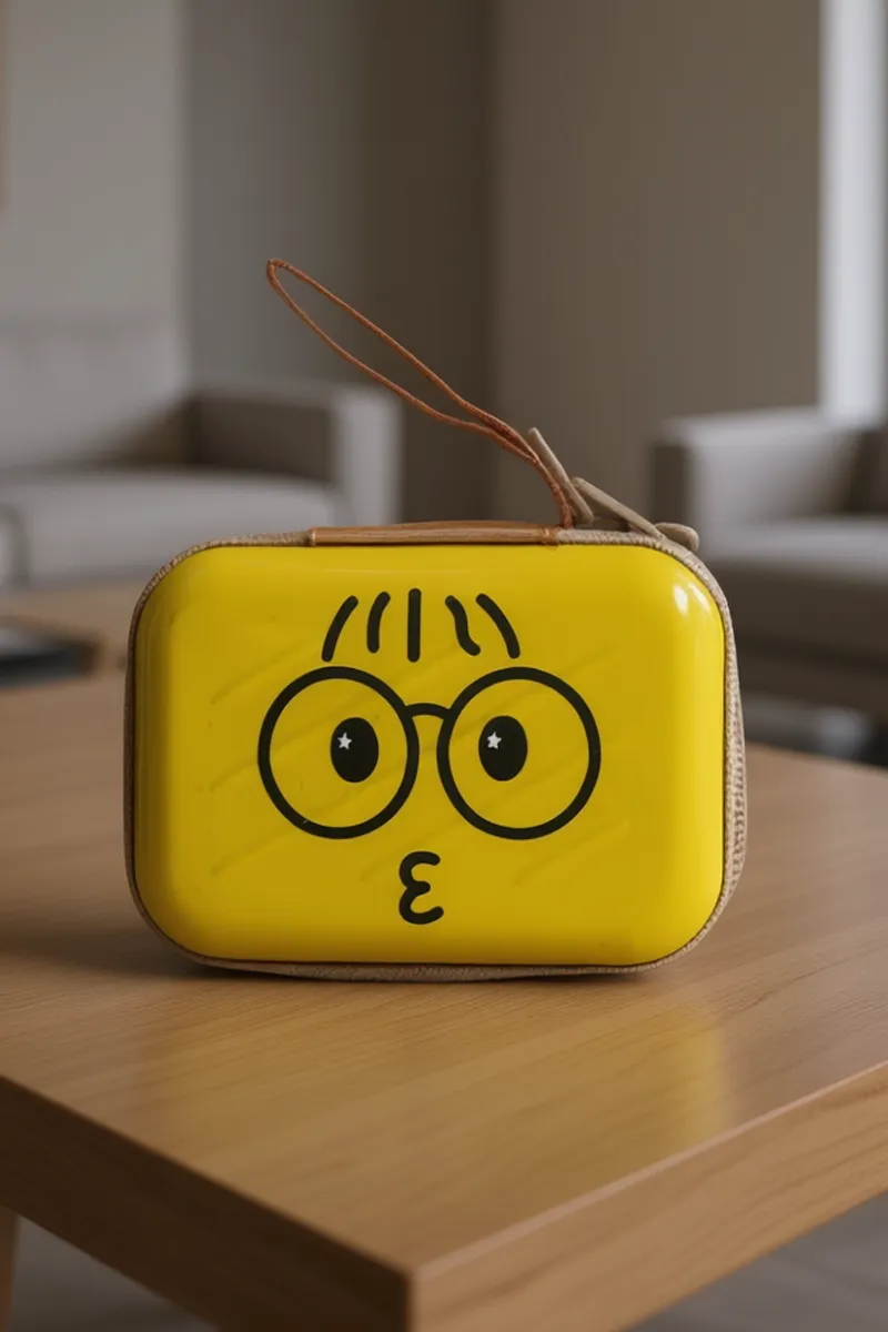 Cartoon Face Print Coin Wallet & Earphone Box 036290YEL